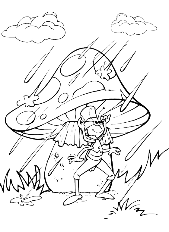 Ape Maia - Flip si protegge dalla pioggia sotto un fungo