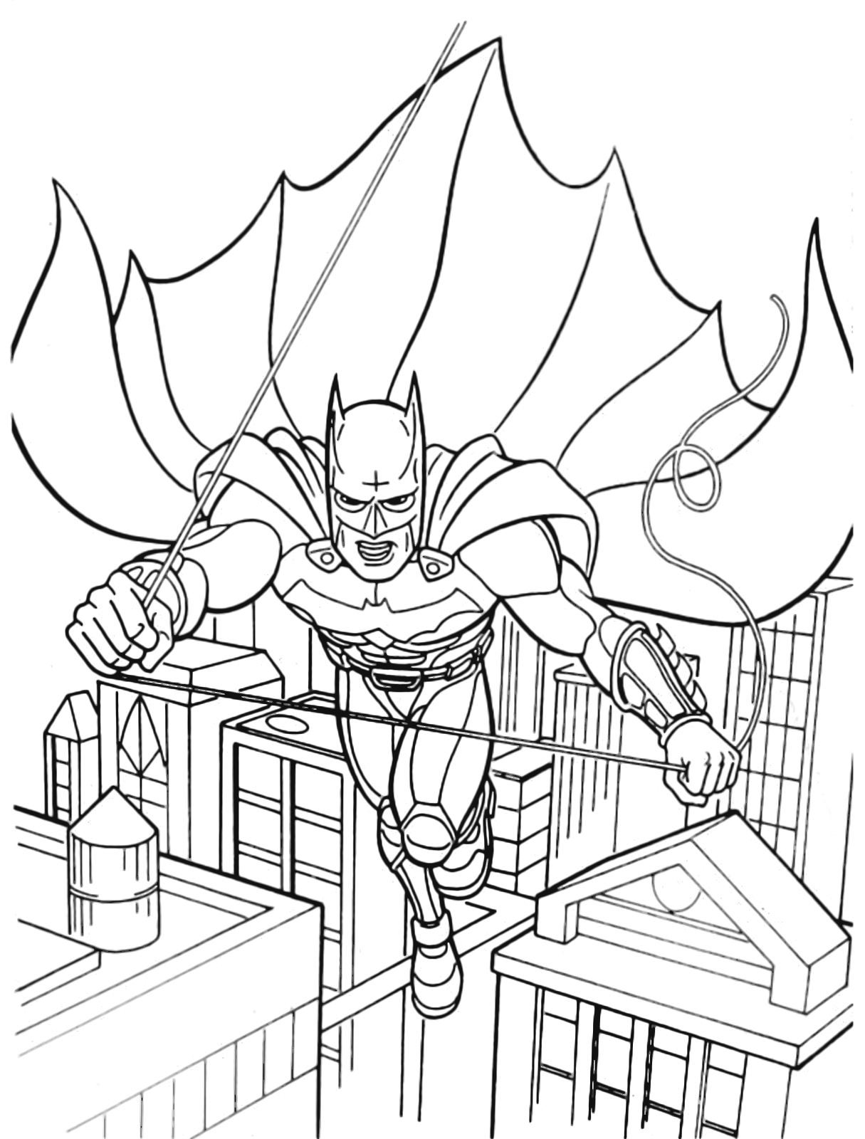 Batman - Batman vola fra gli edifici di Gotham City