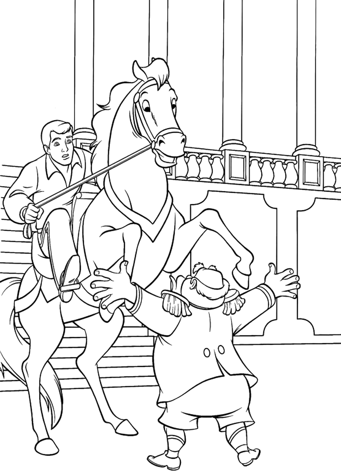 Cenerentola - Il Re si mette davanti al cavallo per fermare il Principe