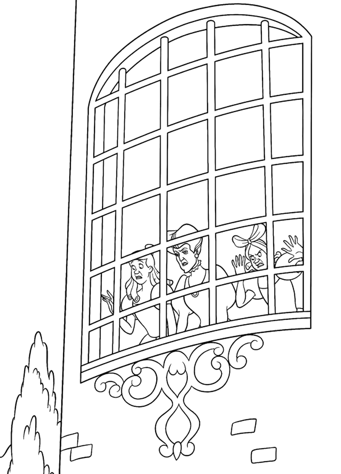 Cenerentola - Lady Tremaine Anastasia e Genoveffa guardano giù dalla torre