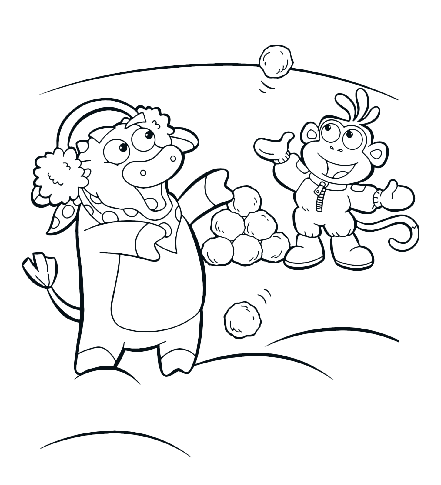 Dora l'esploratrice - Boots la scimmietta e Benny il toro giocano con le palle di neve