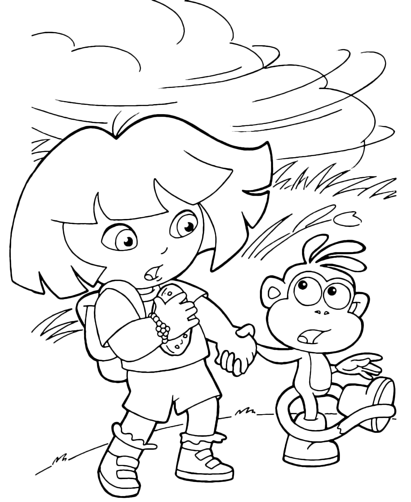 Dora l'esploratrice - Dora e Boots si tengono per mano per non essere portati via dal vento