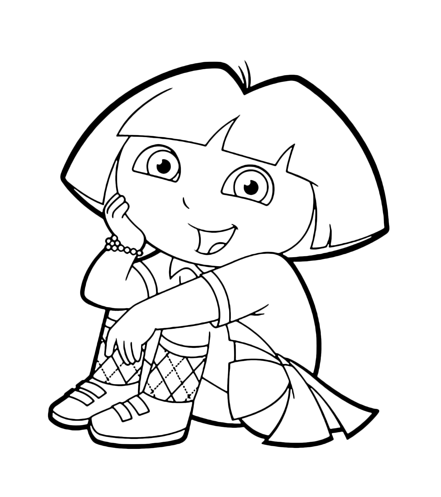 Dora l'esploratrice - Dora felice sta seduta indossando una bella gonnellina
