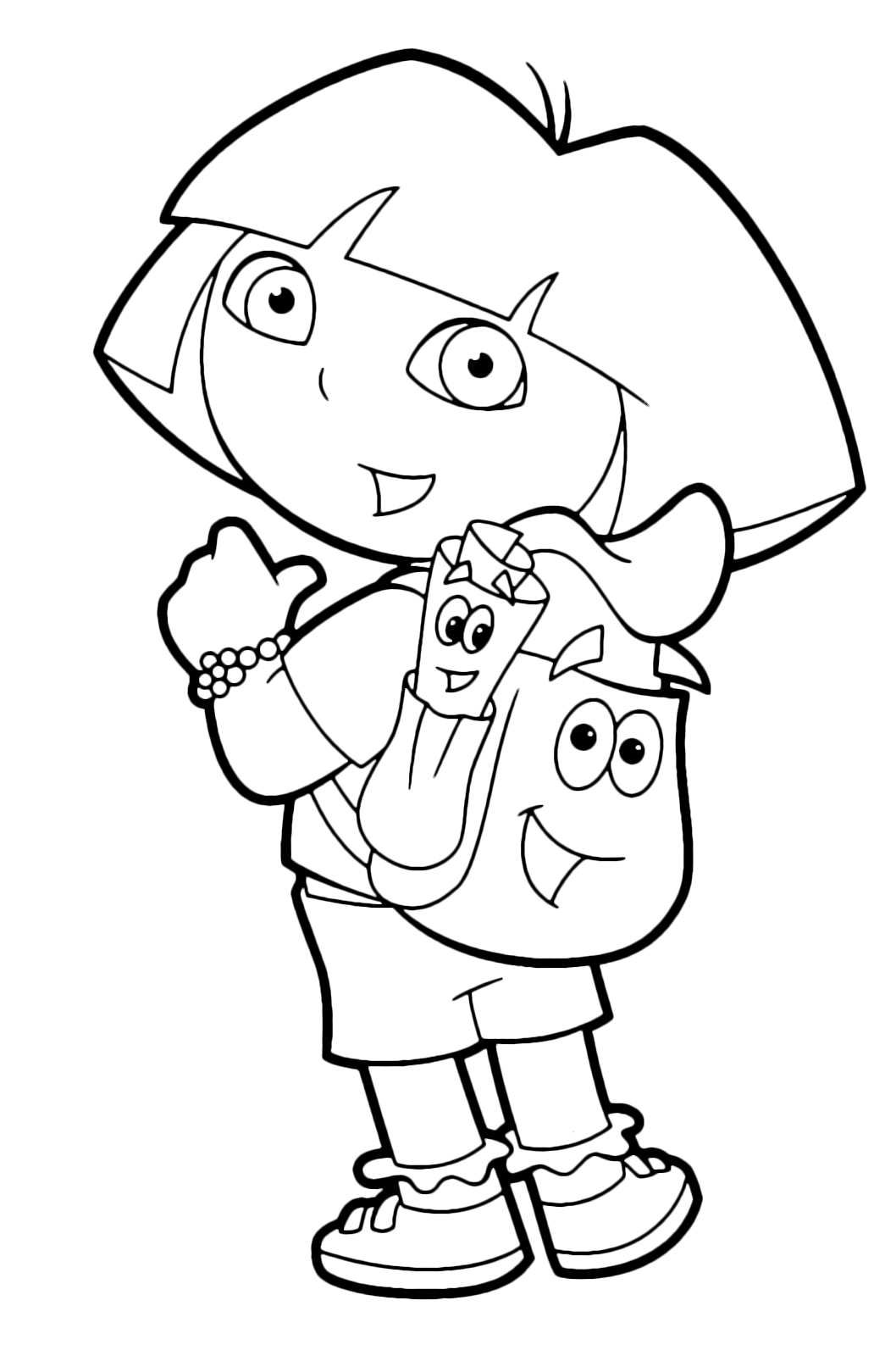 Dora l'esploratrice - Dora indica Zainetto e Mappa alle sue spalle
