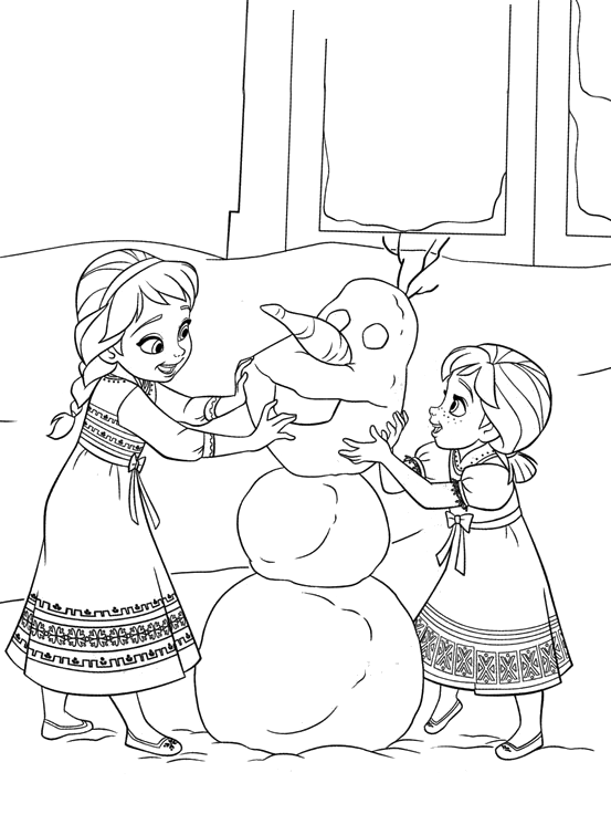 Frozen - Elsa e Anna bambine giocano con il pupazzo di neve Olaf