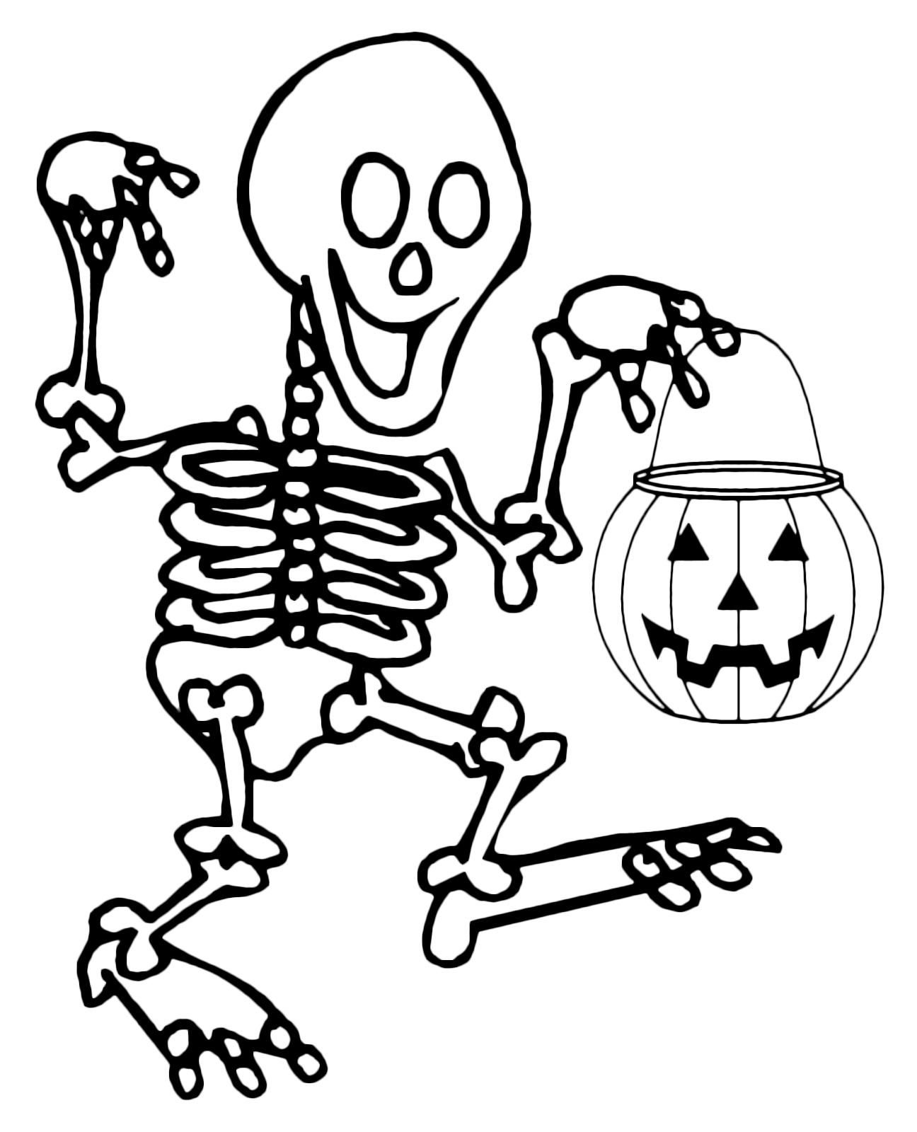 Halloween - Lo scheletro cammina con la zucca in mano