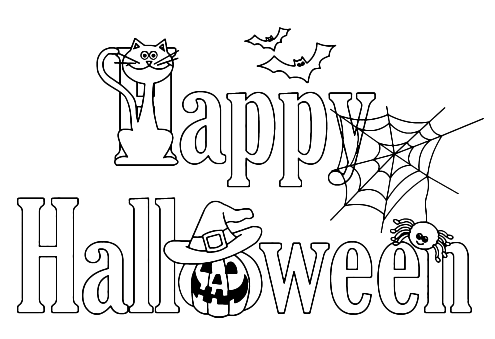 Halloween - Striscione di Halloween con gatto zucca e ragnatele