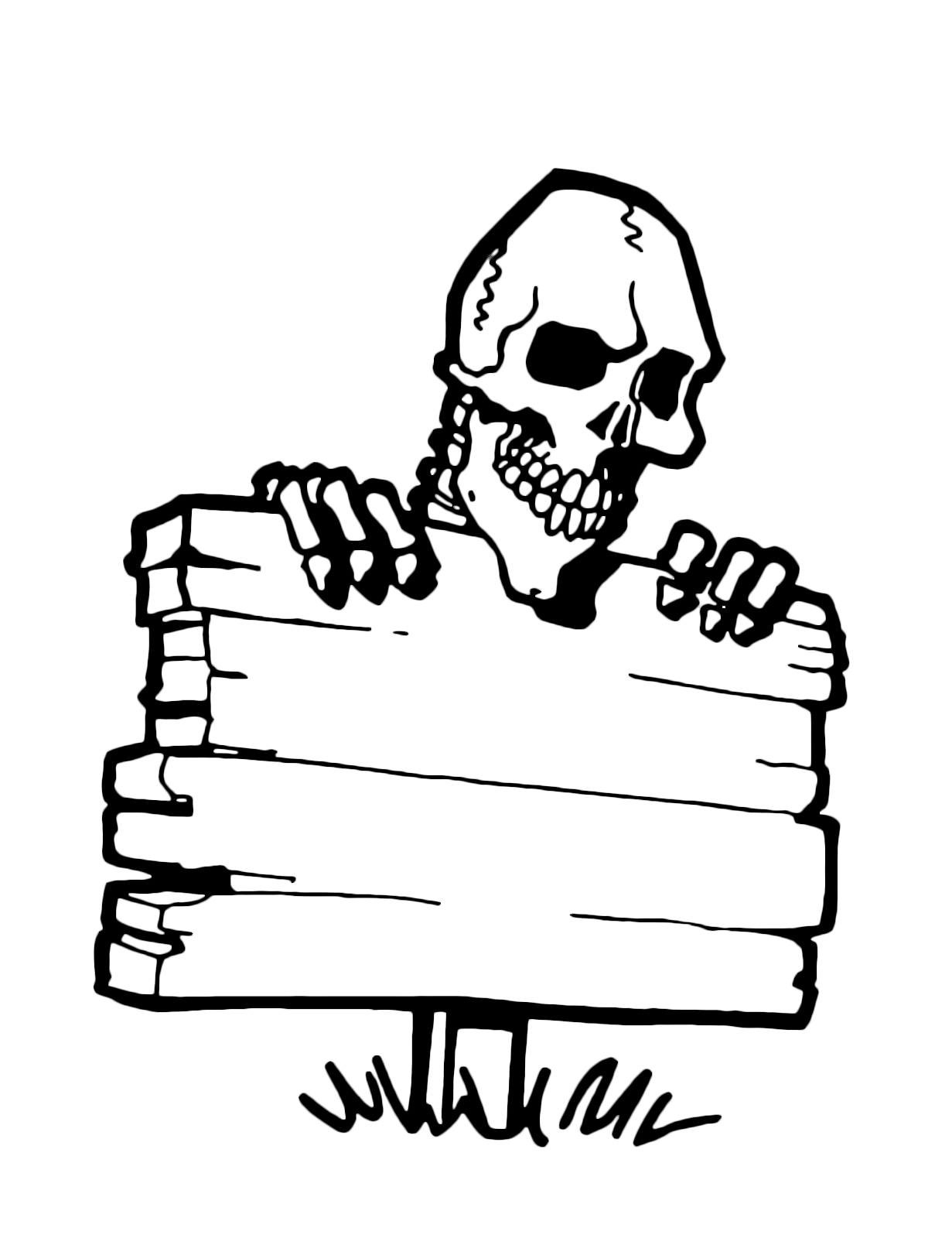 Halloween - Uno scheletro appoggiato ad un cartello di legno