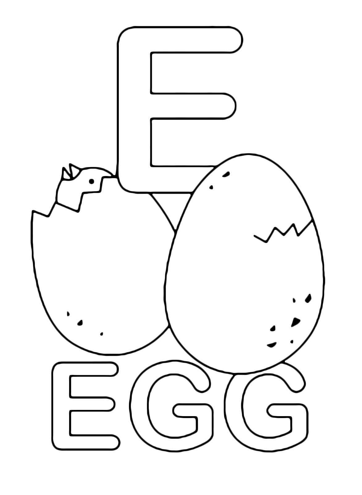 Lettere e numeri - Lettera E in stampatello di egg (uovo) in Inglese