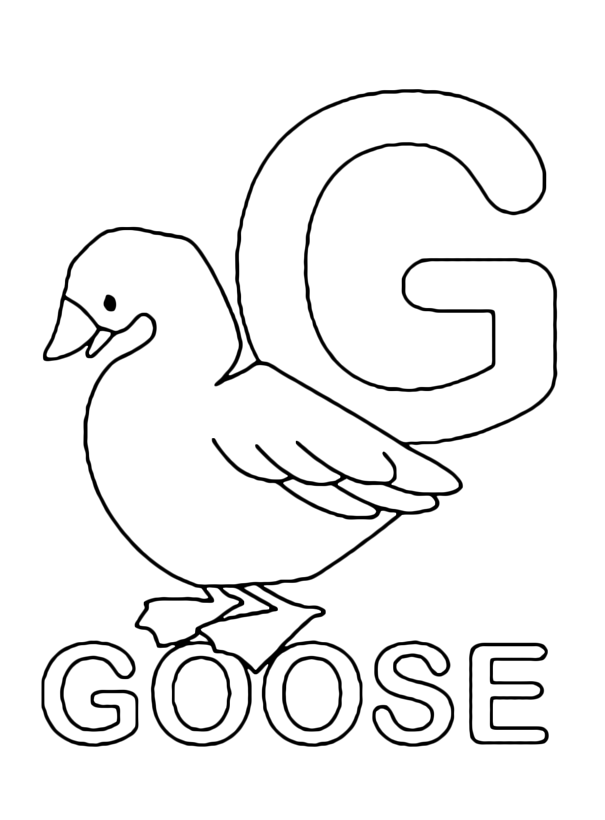 Lettere e numeri - Lettera G in stampatello di goose (oca) in Inglese