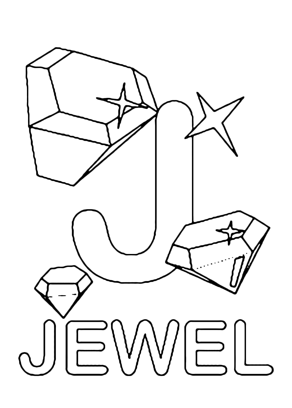 Lettere e numeri - Lettera J in stampatello di jewel (gioiello) in Inglese
