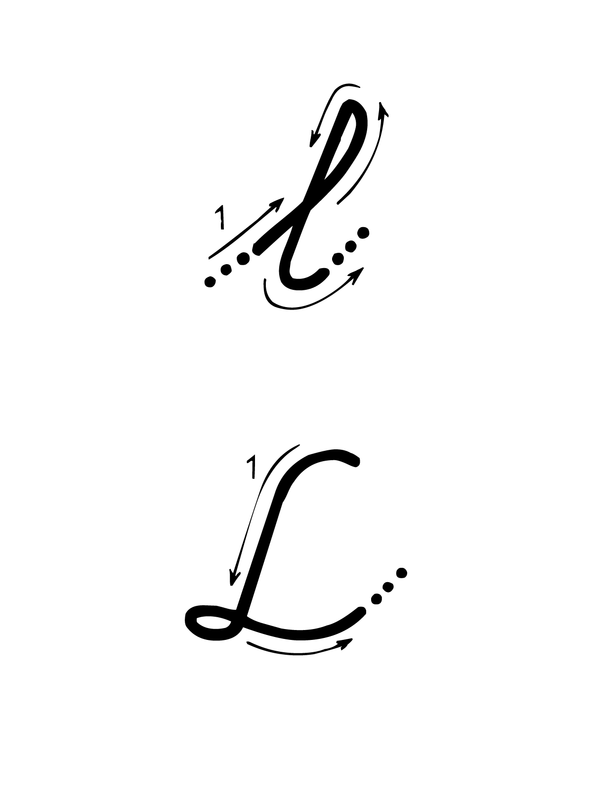 Lettere e numeri - Lettera L con indicazioni movimento corsivo maiuscolo e minuscolo