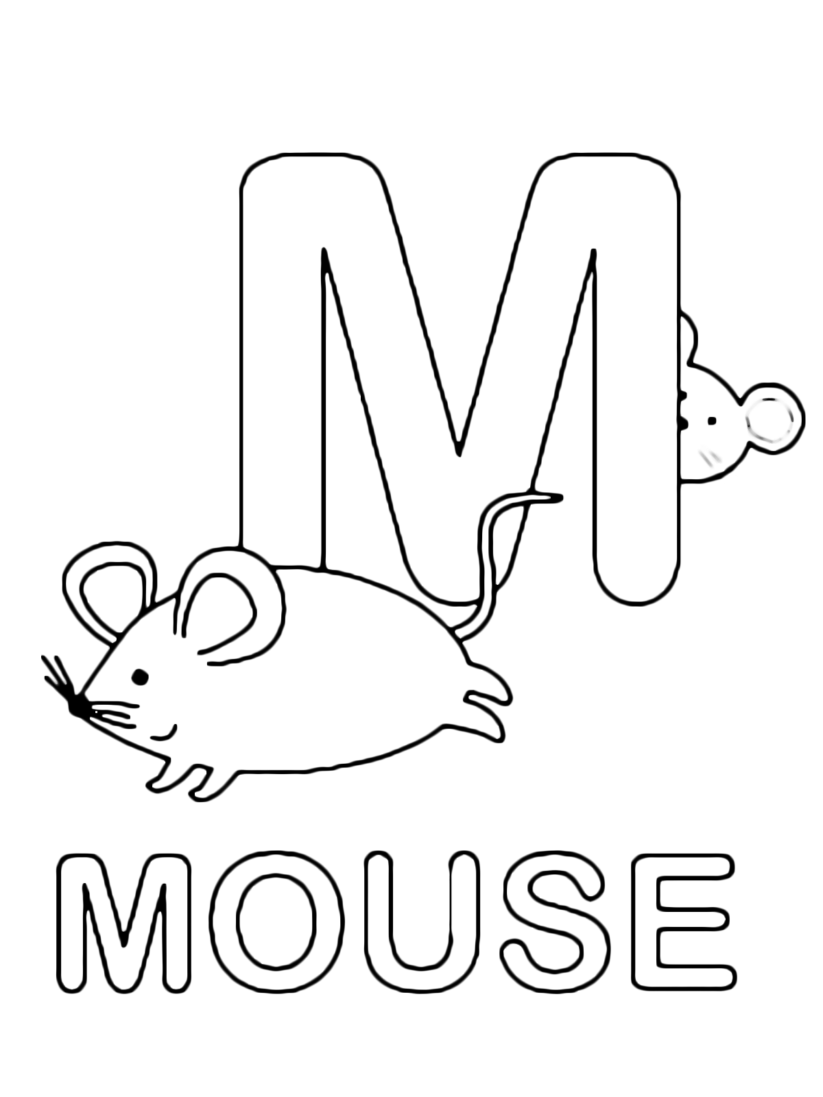 Lettere e numeri - Lettera M in stampatello di mouse (topo) in Inglese