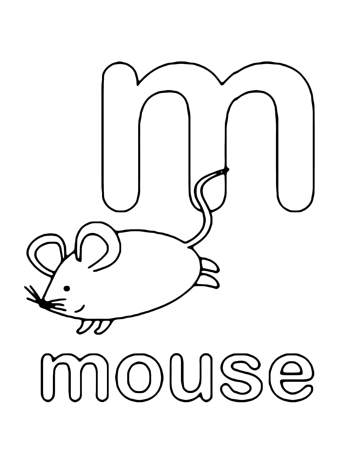 Lettere e numeri - Lettera m in stampato minuscolo di mouse (topo) in Inglese