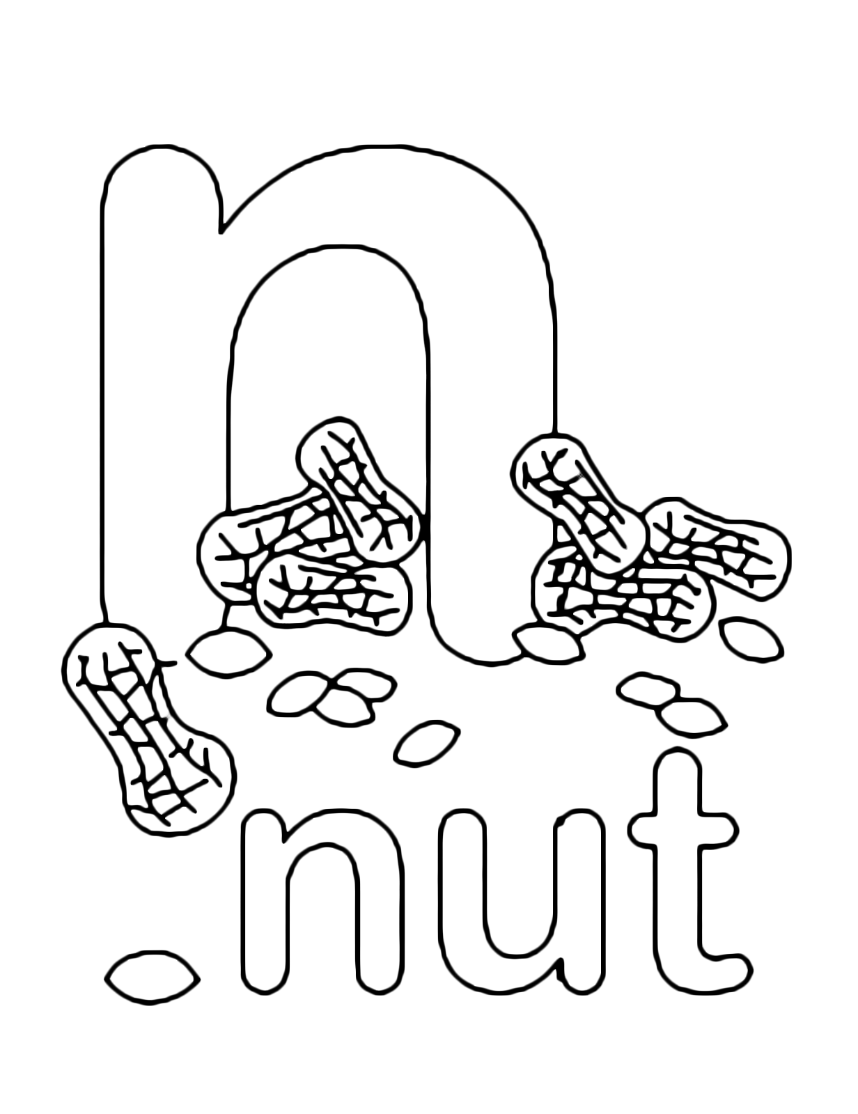 Lettere e numeri - Lettera n in stampato minuscolo di nut (noce o nocciol) in Inglese