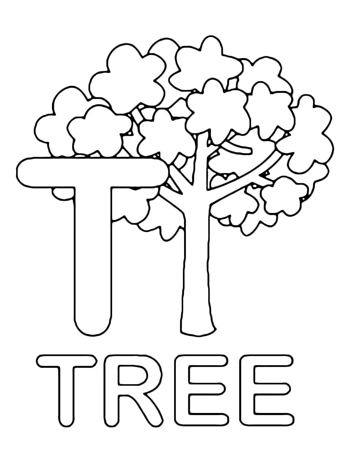 Lettere e numeri - Lettera T in stampatello di tree (albero) in Inglese