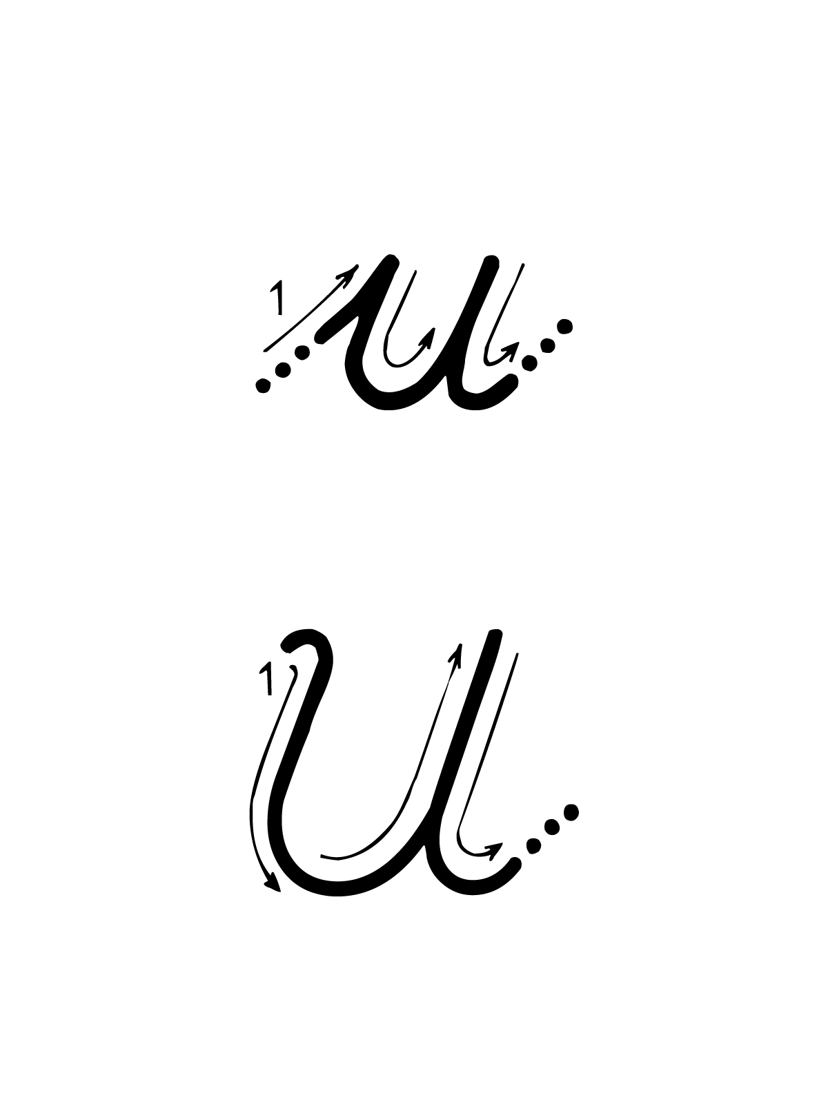 Lettere e numeri - Lettera U con indicazioni movimento corsivo maiuscolo e minuscolo