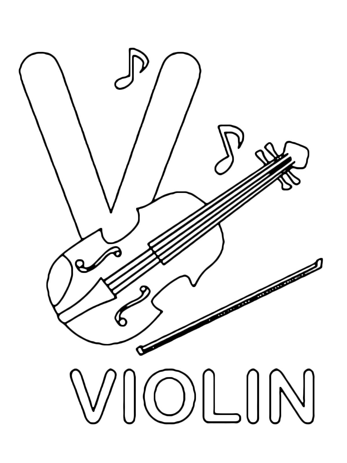 Lettere e numeri - Lettera V in stampatello di violin (violino) in Inglese