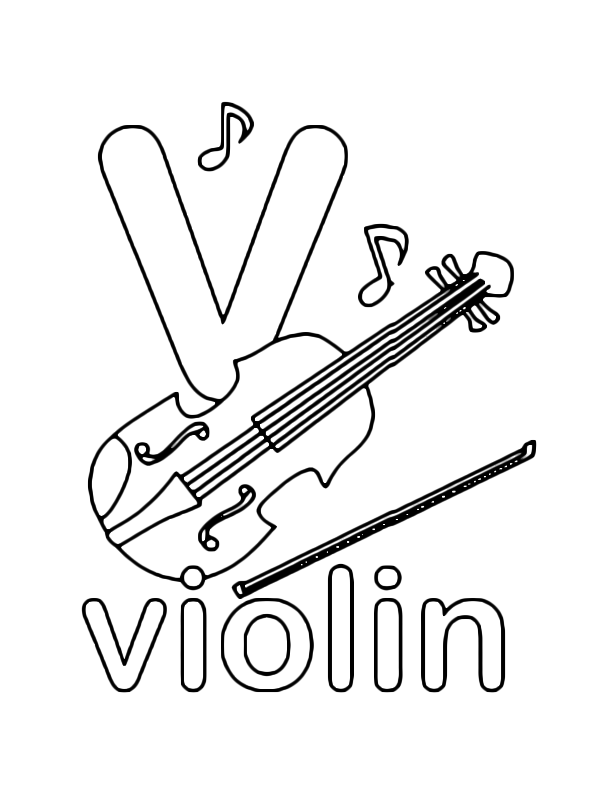 Lettere e numeri - Lettera v in stampato minuscolo di violin (violino) in Inglese