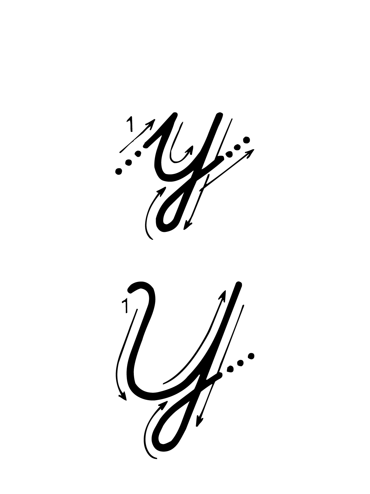 Lettere e numeri - Lettera Y con indicazioni movimento corsivo maiuscolo e minuscolo