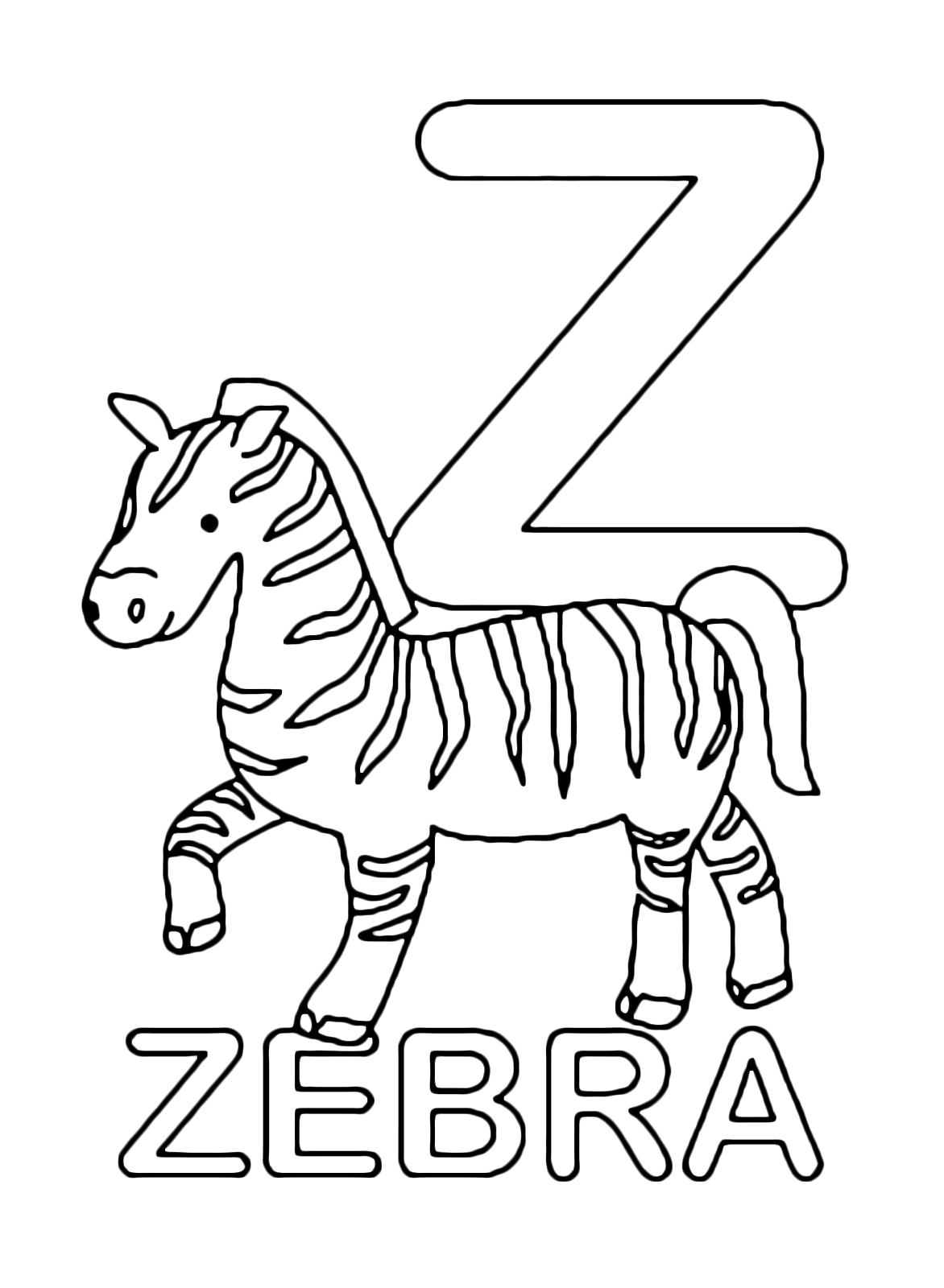 Lettere e numeri - Lettera Z in stampatello di zebra in Inglese