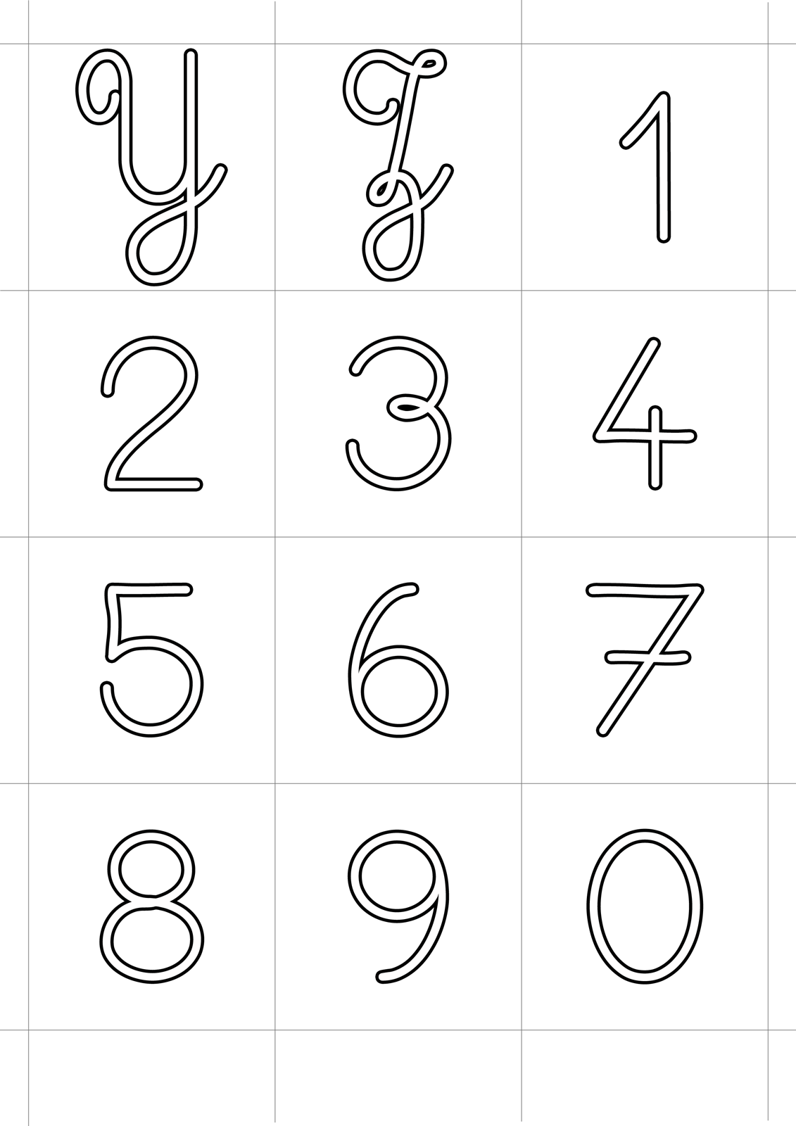 Lettere e numeri - Lettere corsivo maiuscolo dalla Y alla Z e numeri dallo 0 al 9