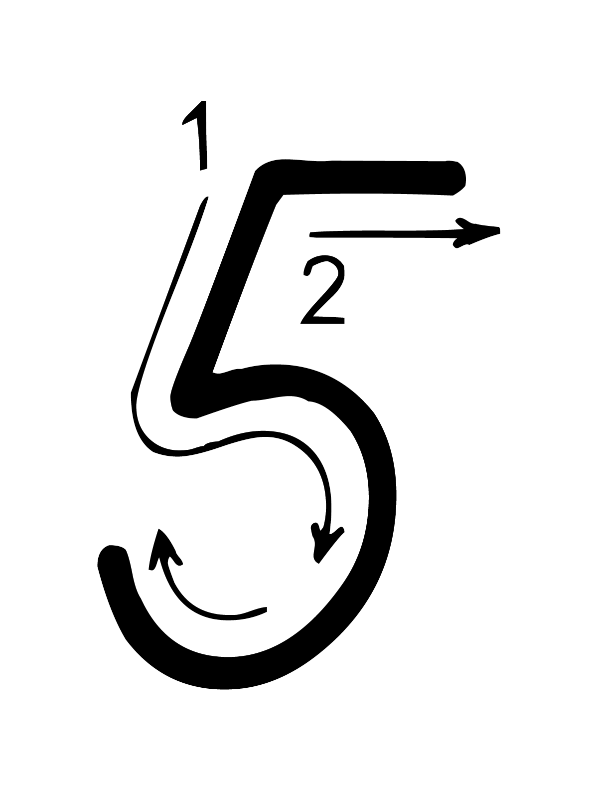 Lettere e numeri - Numero 5 (cinque) con indicazioni movimento corsivo