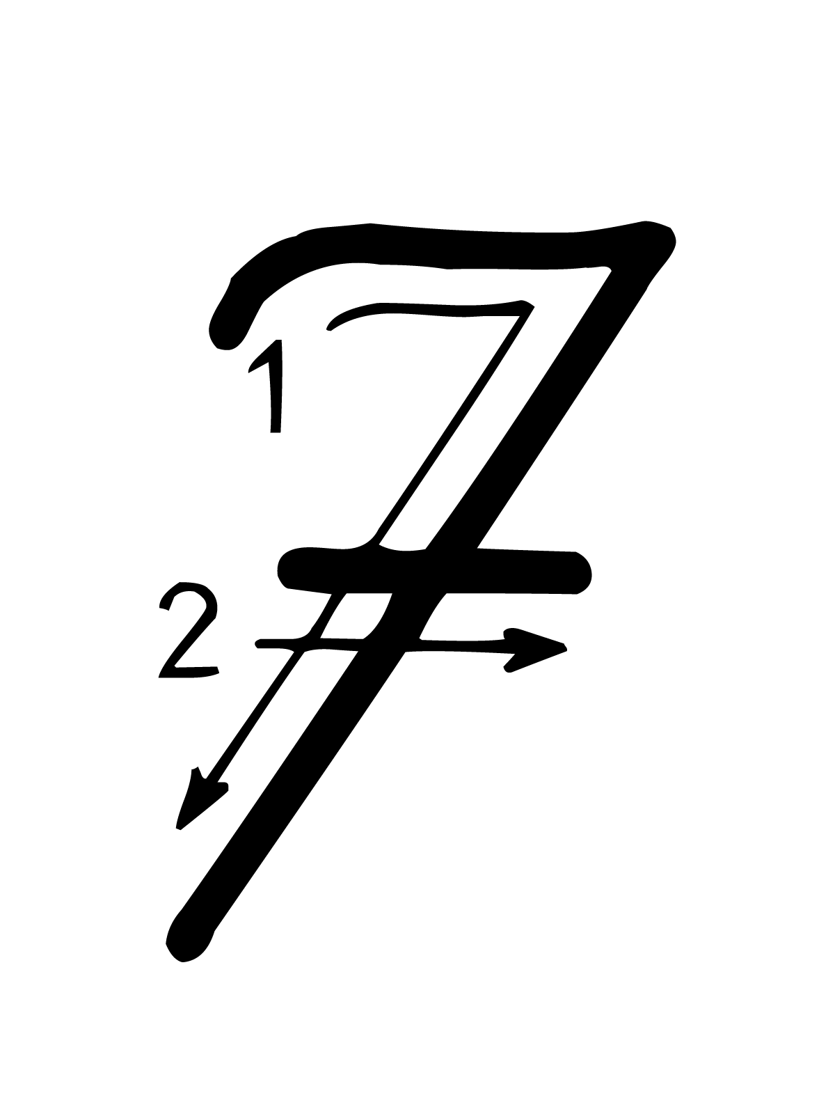 Lettere e numeri - Numero 7 (sette) con indicazioni movimento corsivo