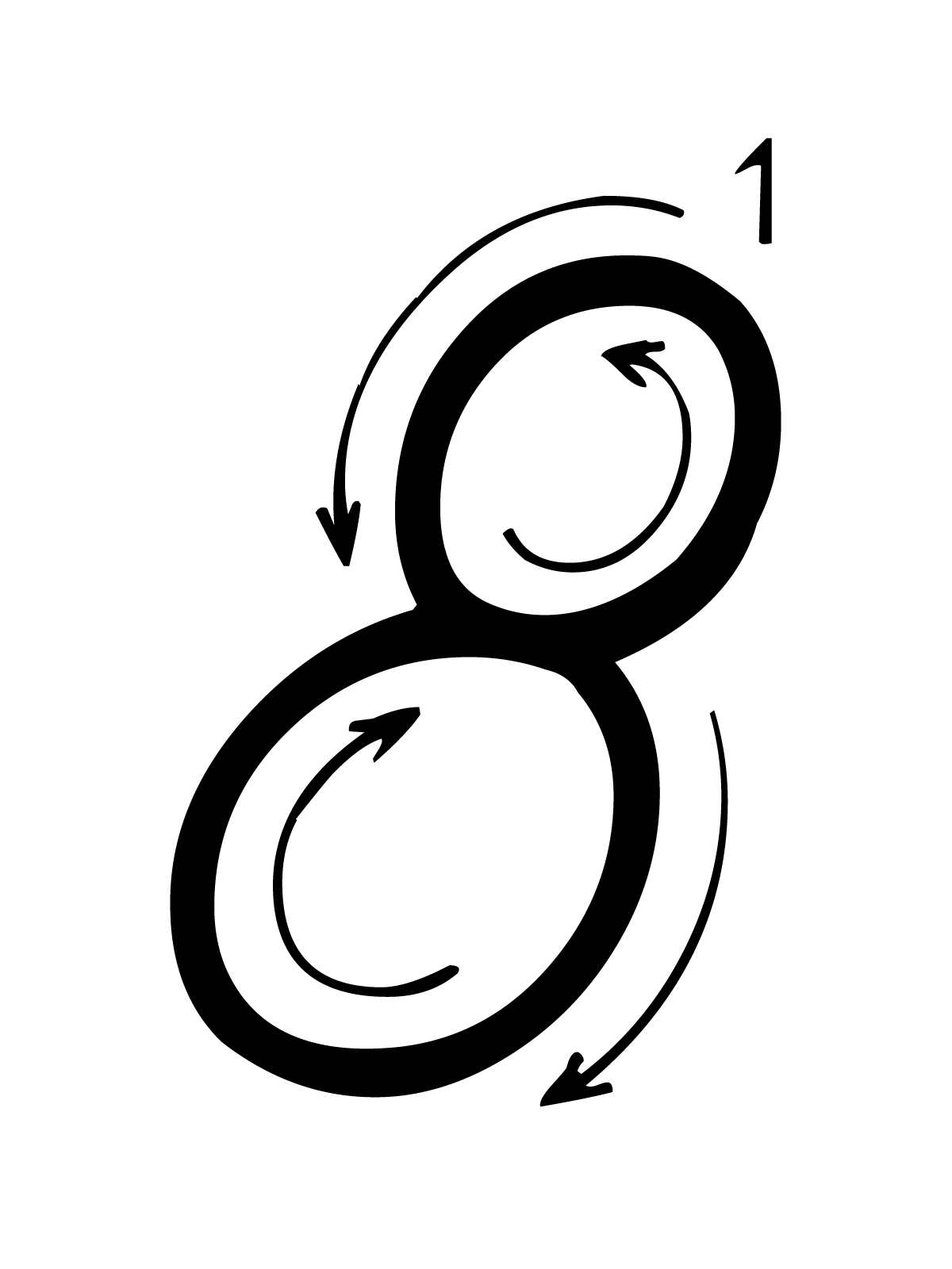 Lettere e numeri - Numero 8 (otto) con indicazioni movimento corsivo