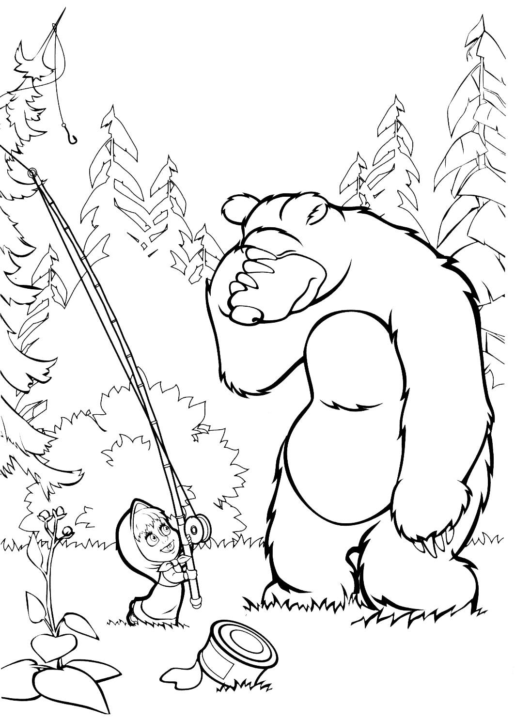 Masha e Orso - Orso è disperato perché Masha ha intrigato la lenza su un albero