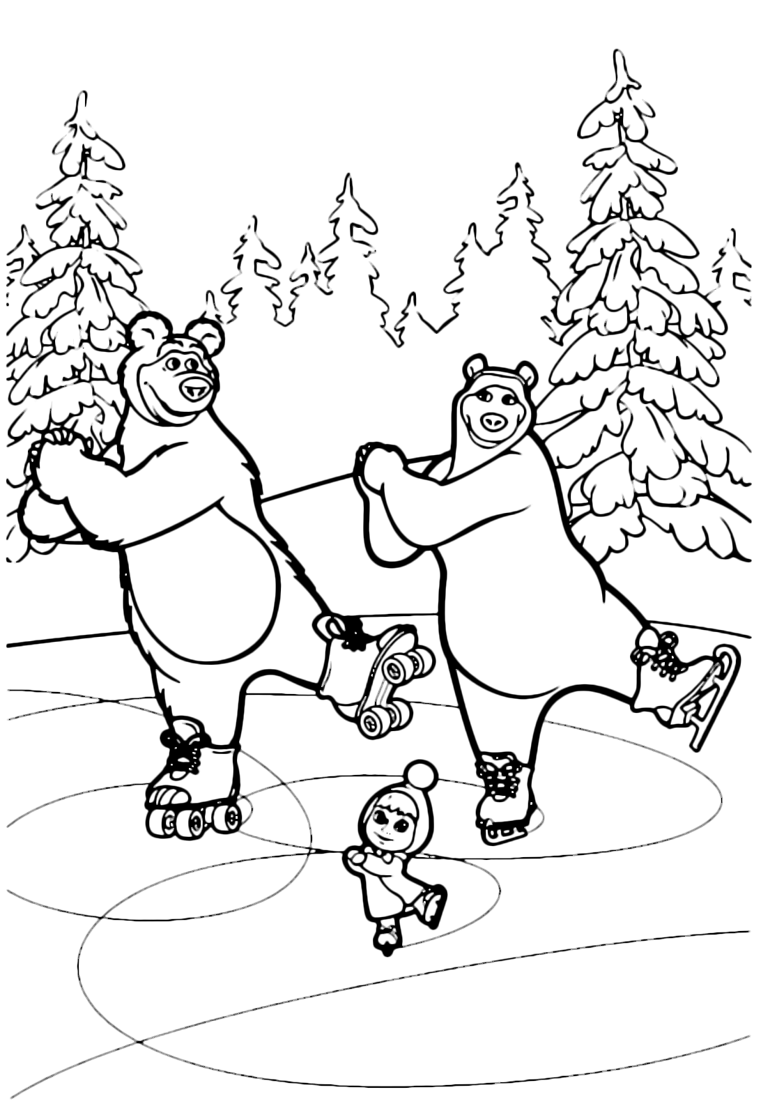 Masha e Orso - Orso e Masha ballano con i pattini sul ghiaccio con Orsa