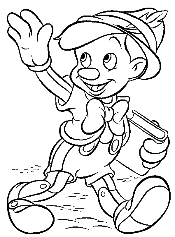 Pinocchio - Pinocchio saluta con il libro sotto braccio