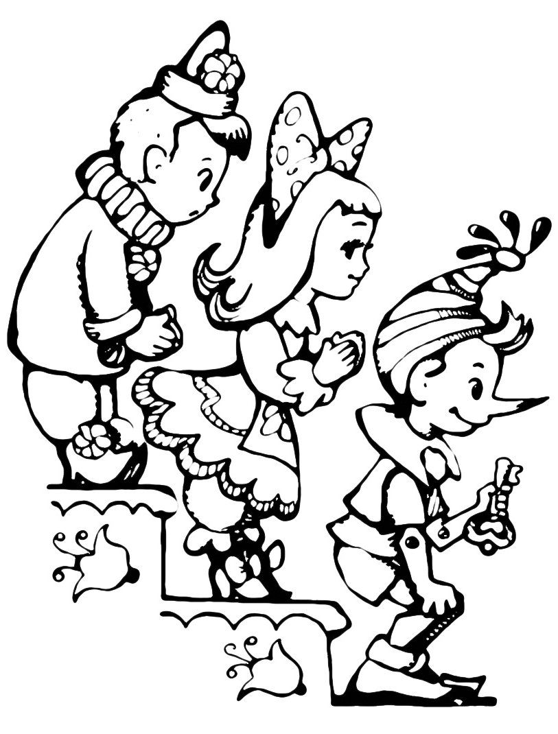 Pinocchio - Pinocchio scende le scale davanti a due bambini