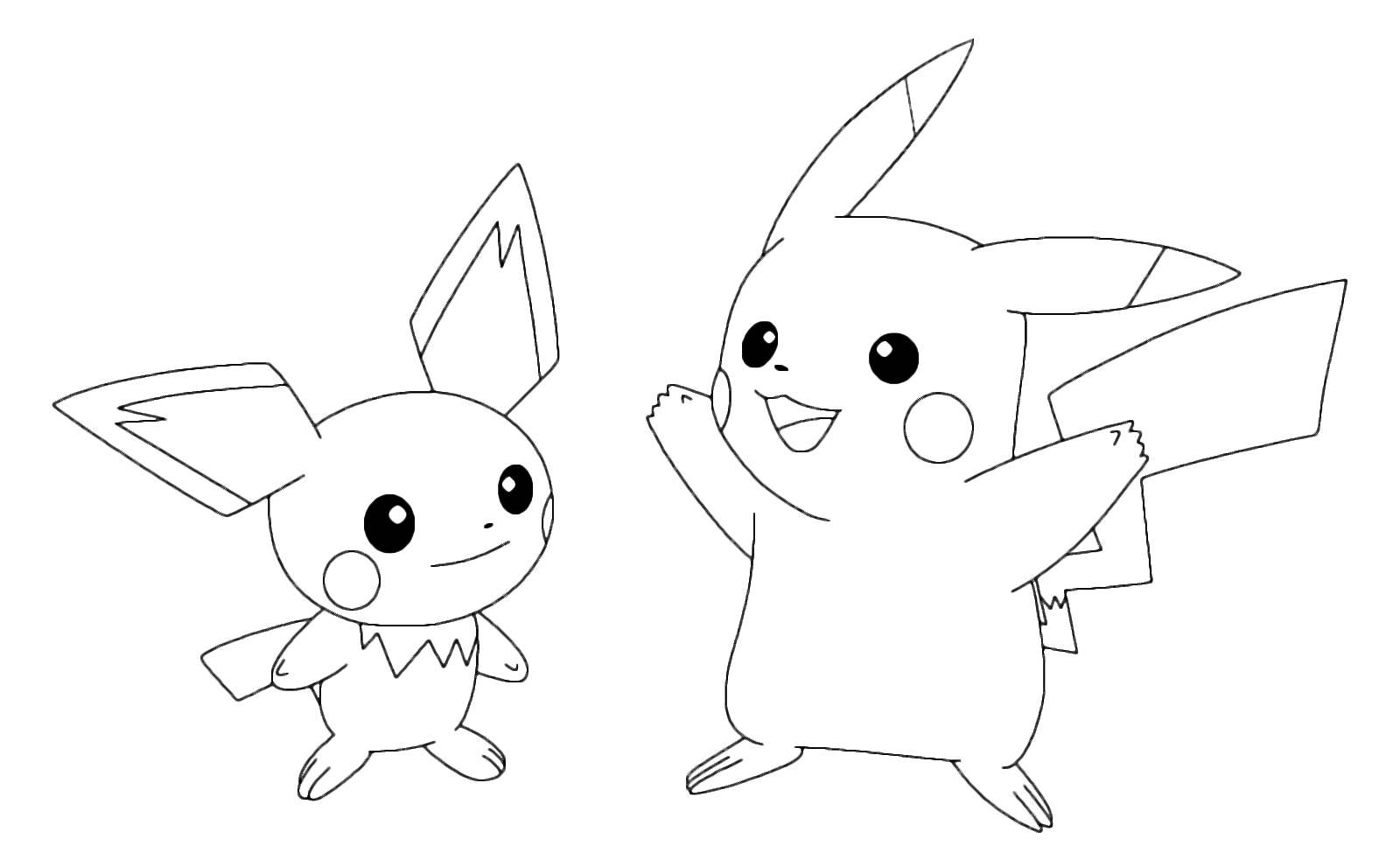 2 da colorare Pichu assieme a Pikachu
