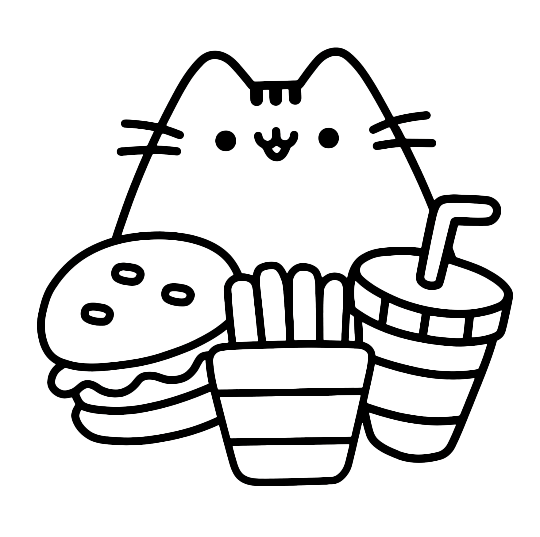 Pusheen Cat - Pusheen Cat si mangia un panino con patatine e una bibita
