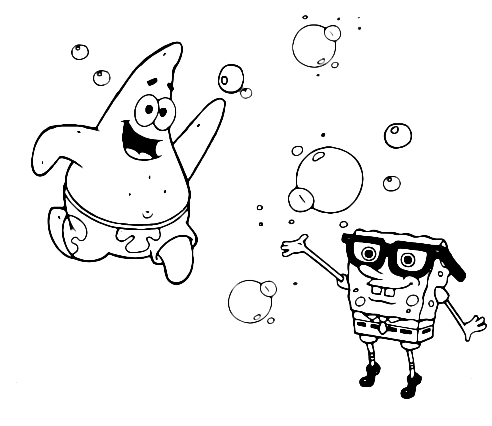 Patrick Stella corre verso SpongeBob che indossa un paio di occhiali