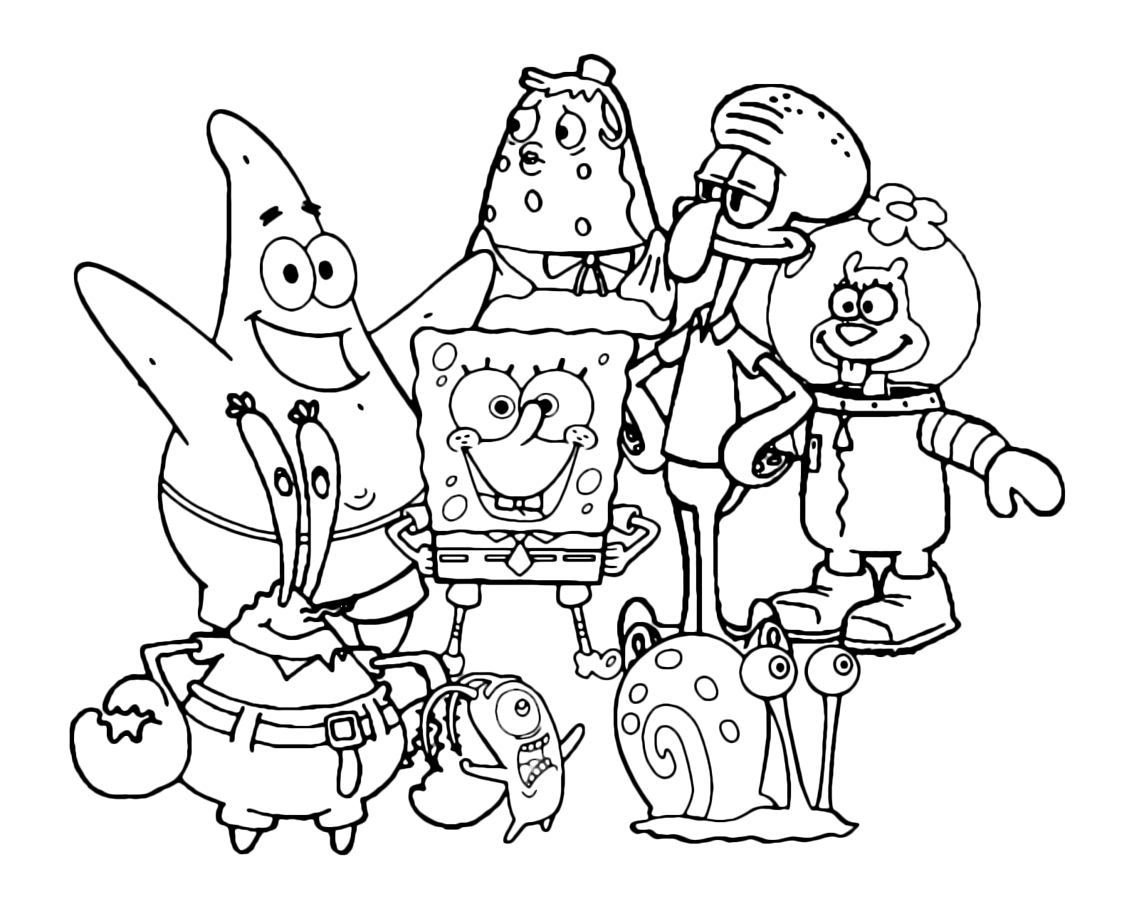 SpongeBob con Patrick Gary Sandy Squiddi Mrs Puff Mr Krabs e Plankton