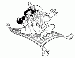 Aladdin e Jasmine felici sul tappeto volante