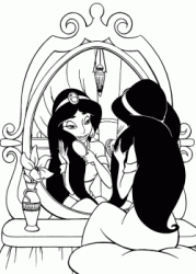 La principessa Jasmine si pettina i capelli davanti allo specchio
