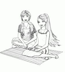 Barbie seduta su una coperta con un'amica