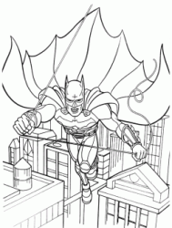Batman vola fra gli edifici di Gotham City