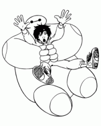 Baymax tiene Hiro mentre cadono