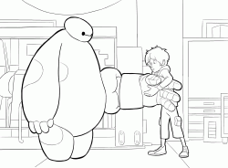 Hiro cerca di mettere l'armatura a Baymax