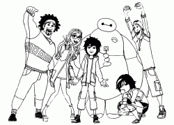 Hiro Hamada con i suoi amci Baymax GoGo Tomago Wasabi Honey e Fred