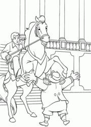 Il Re si mette davanti al cavallo per fermare il Principe