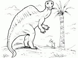 Un Ouranosauro mangia le foglia di una palma