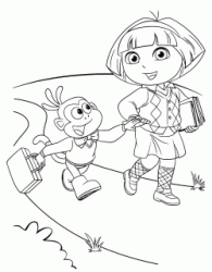 Dora e Boots camminano per strada dandosi la mano