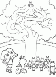 Dora e Boots cercano un coleottero sull'albero