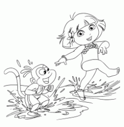 Dora e Boots giocano con l'acqua