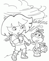 Dora e Boots si tengono per mano per non essere portati via dal vento